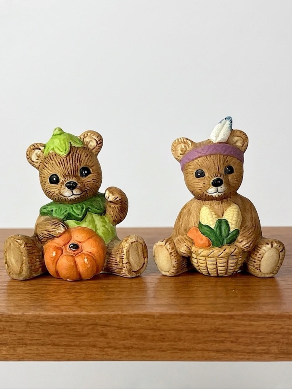 Vintage Thanksgiving Bears Hand-Painted Porcelain Homco Collectible Set 1980